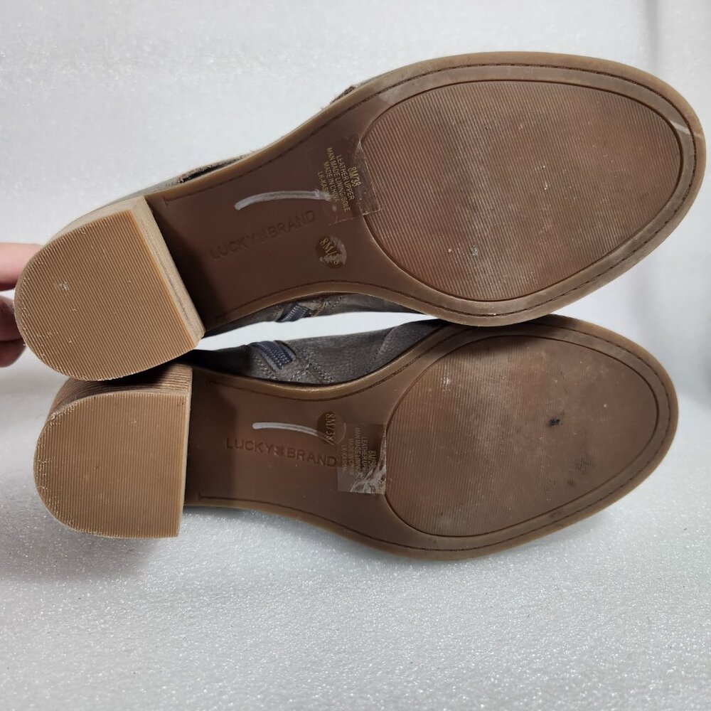 Lucky Brand Gray Leather Kasima Peep Toe Block Heel Booties 8M - Picture 8 of 14